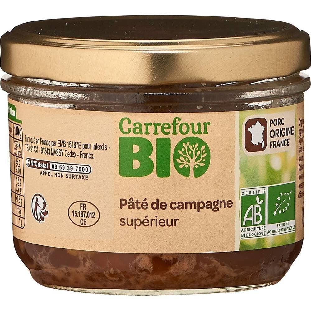 Carrefour Bio - Pâté bio de campagne supérieur (180g)