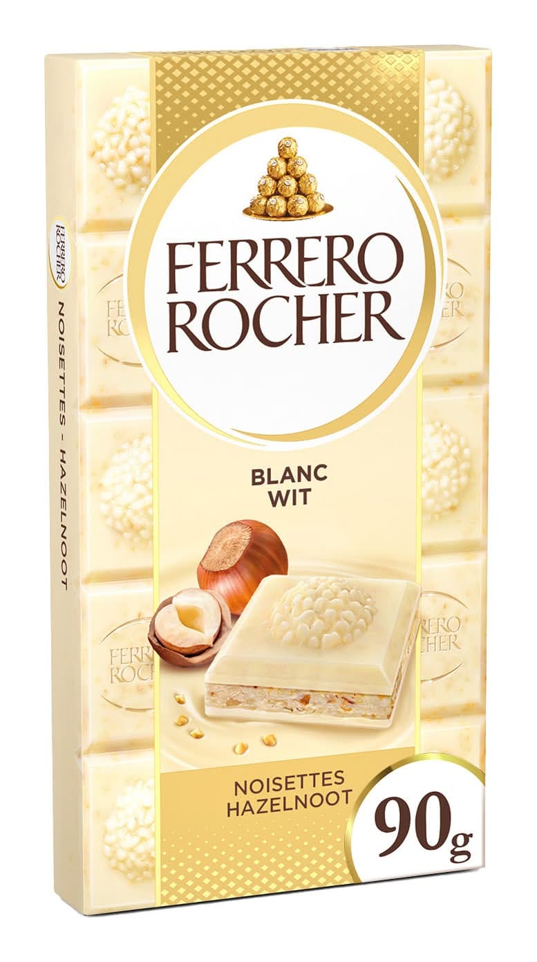 Ferrero Rocher - Tablette de chocolat blanc, noisettes (90g)