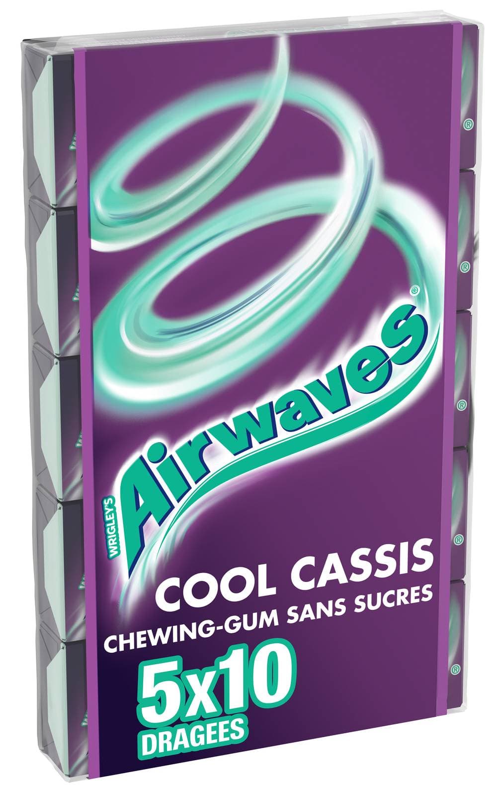 Airwaves - Gommes à mâcher sans sucres, cool cassis (5 x 10)