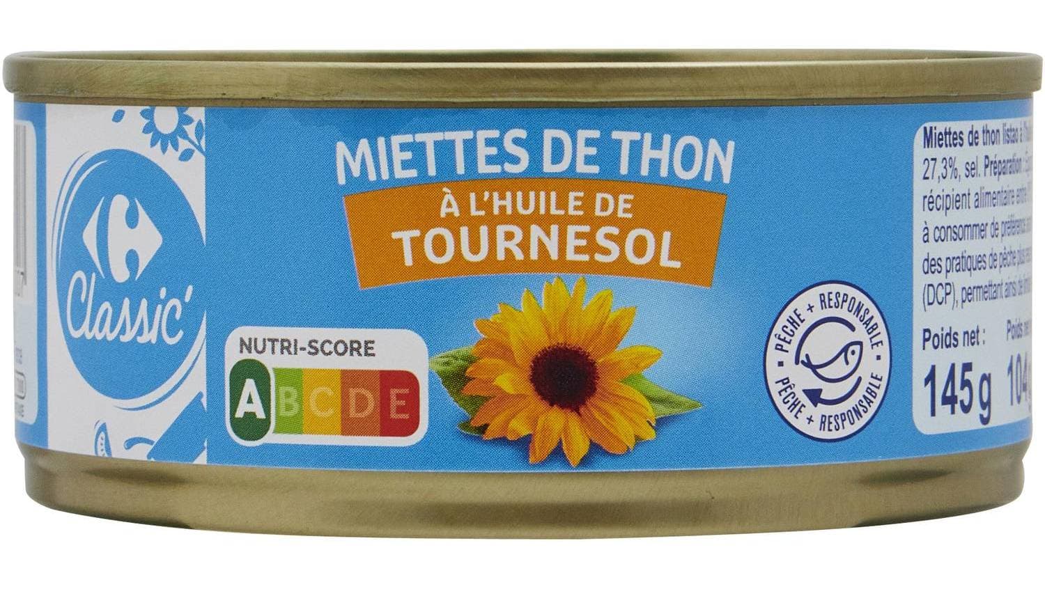 Carrefour Classic' - Miettes de thon à l'huile de tournesol (145g)