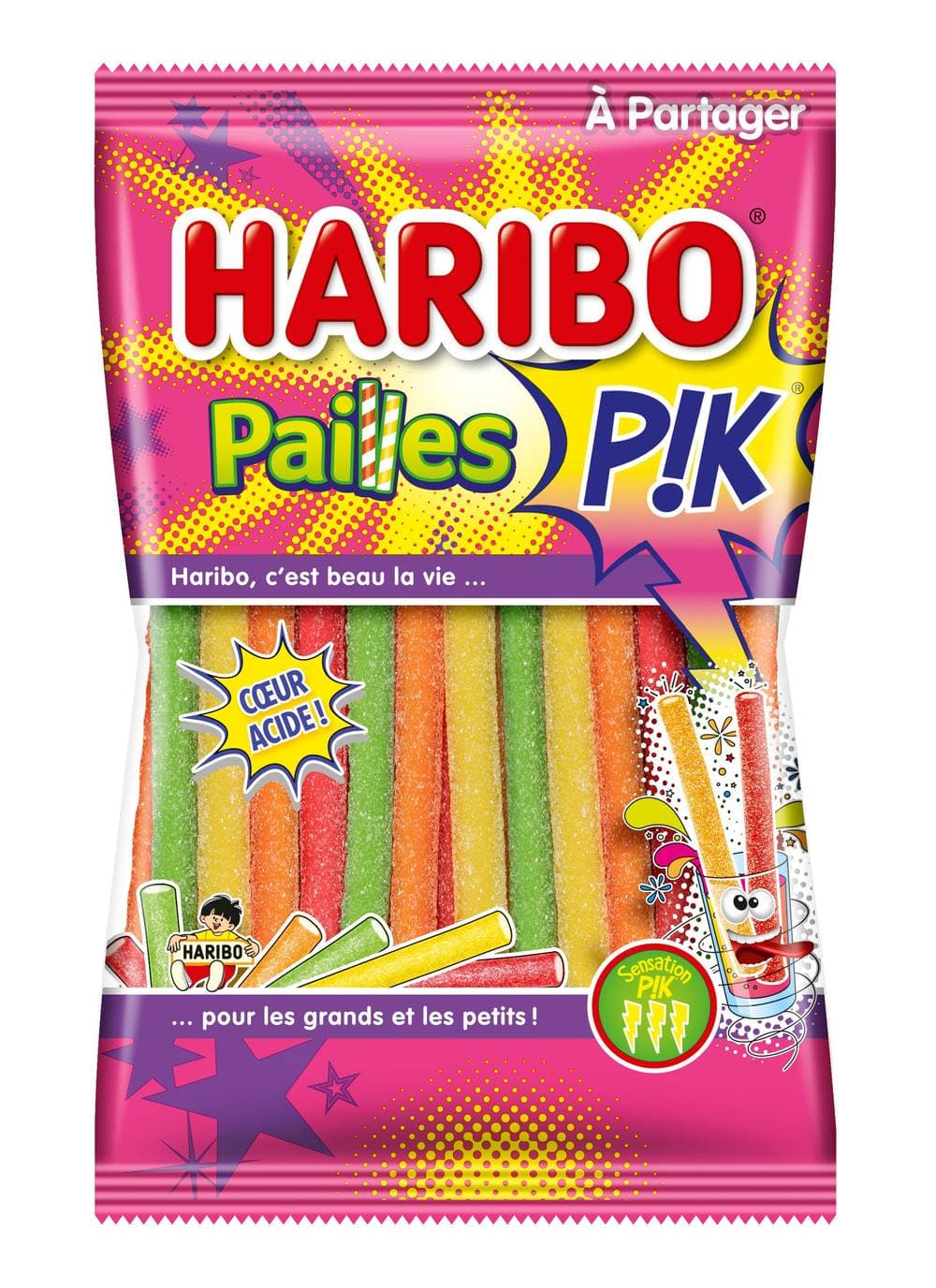 Haribo - Bonbons pailles pik acidulés, assorti (180g)