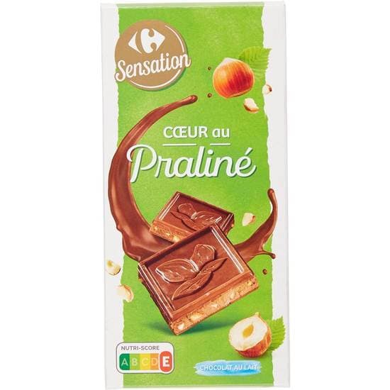 Carrefour Sensation - Tablette de chocolat lait, cœur au praliné (150g)