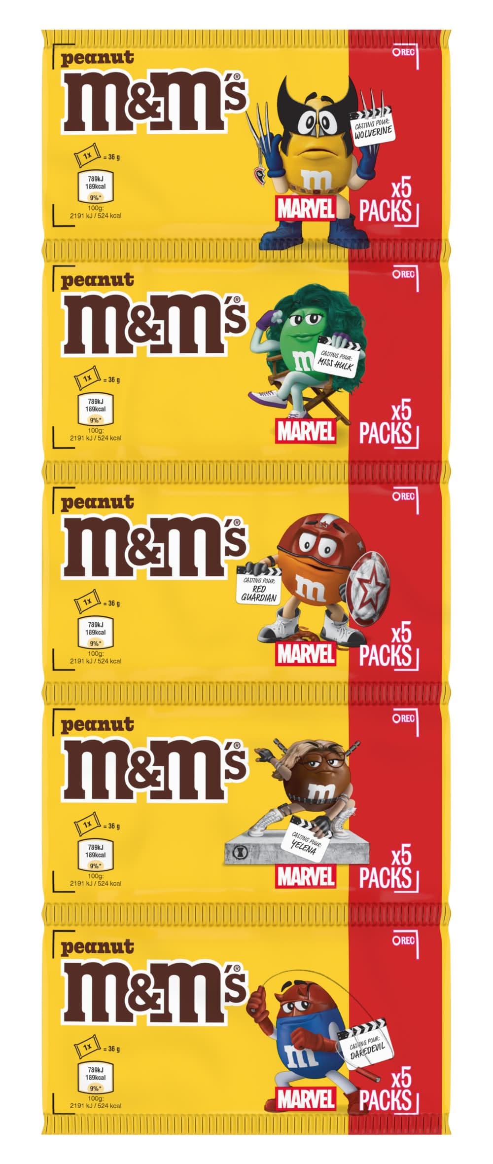 M&M's - Bonbons chocolat au lait, cacahuètes (5 x 36g)