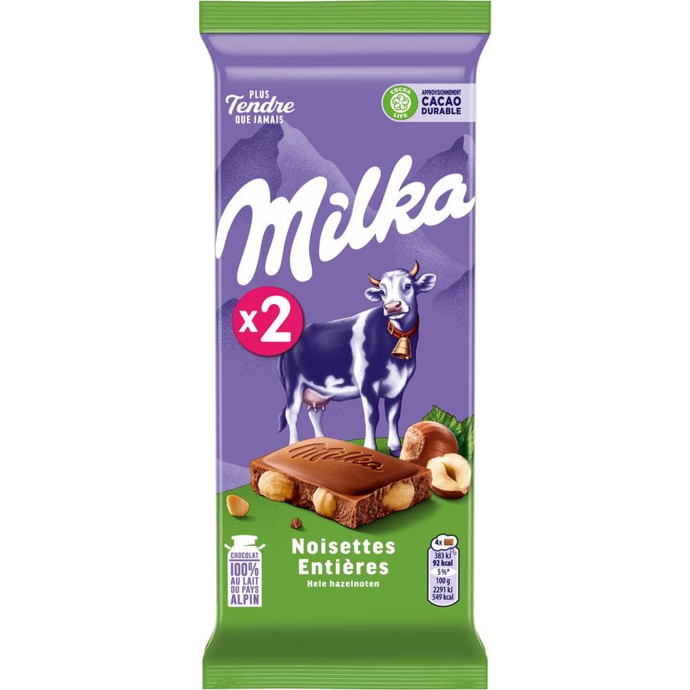 Milka - Chocolat au lait avec noisettes entières (2 x 100g)