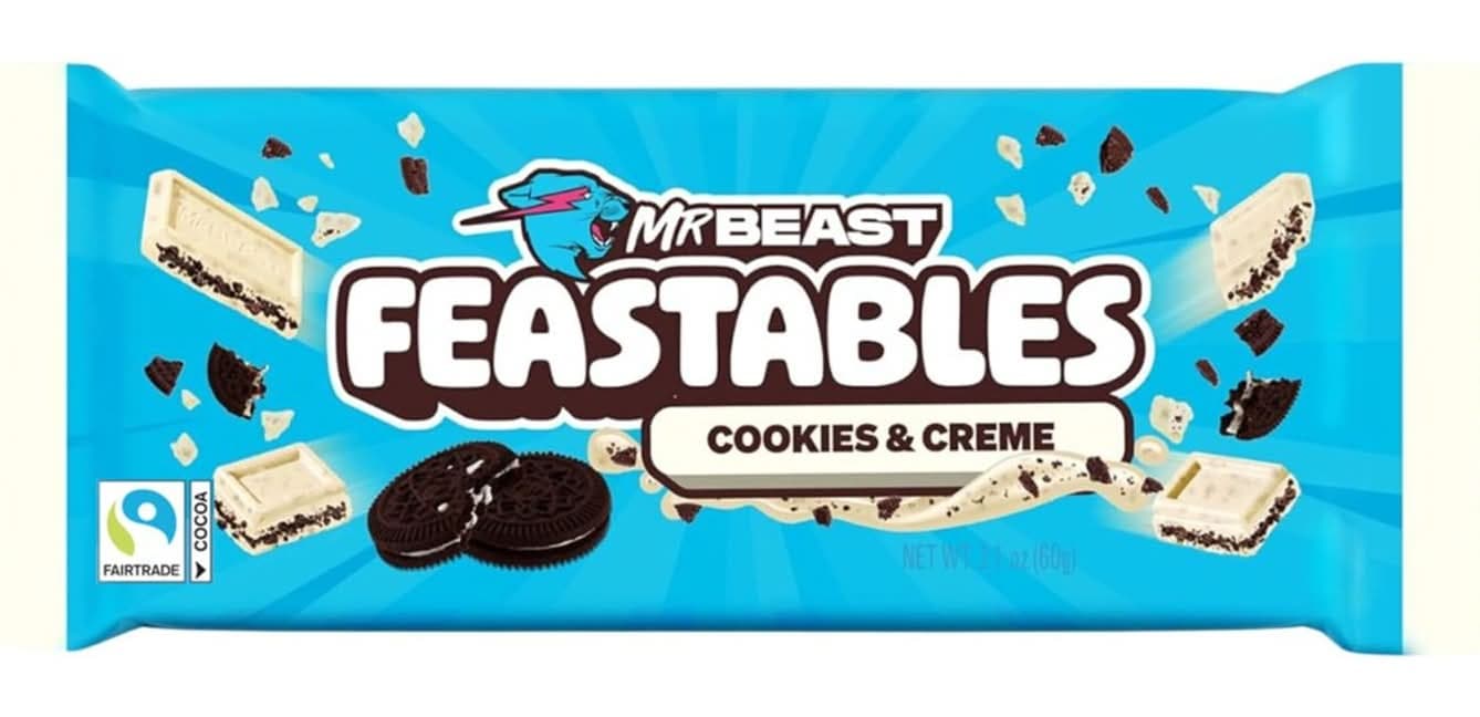 Feastables - Tablette de chocolat blanc, cookies & crème (60g)